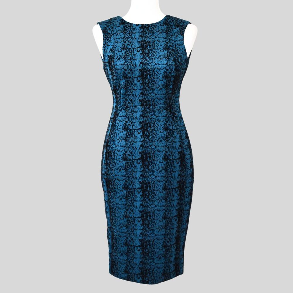 CALVIN KLEIN Women's Animal/Leopard Print Velvet Sheath/Pencil Dress Jade Size 2